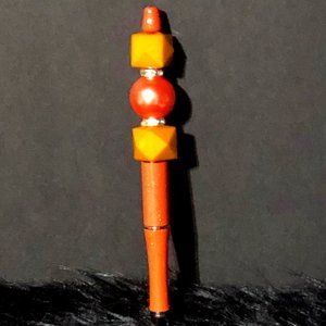 Handmade Glittery Orange and Gold Beaded Ballpoint Pen